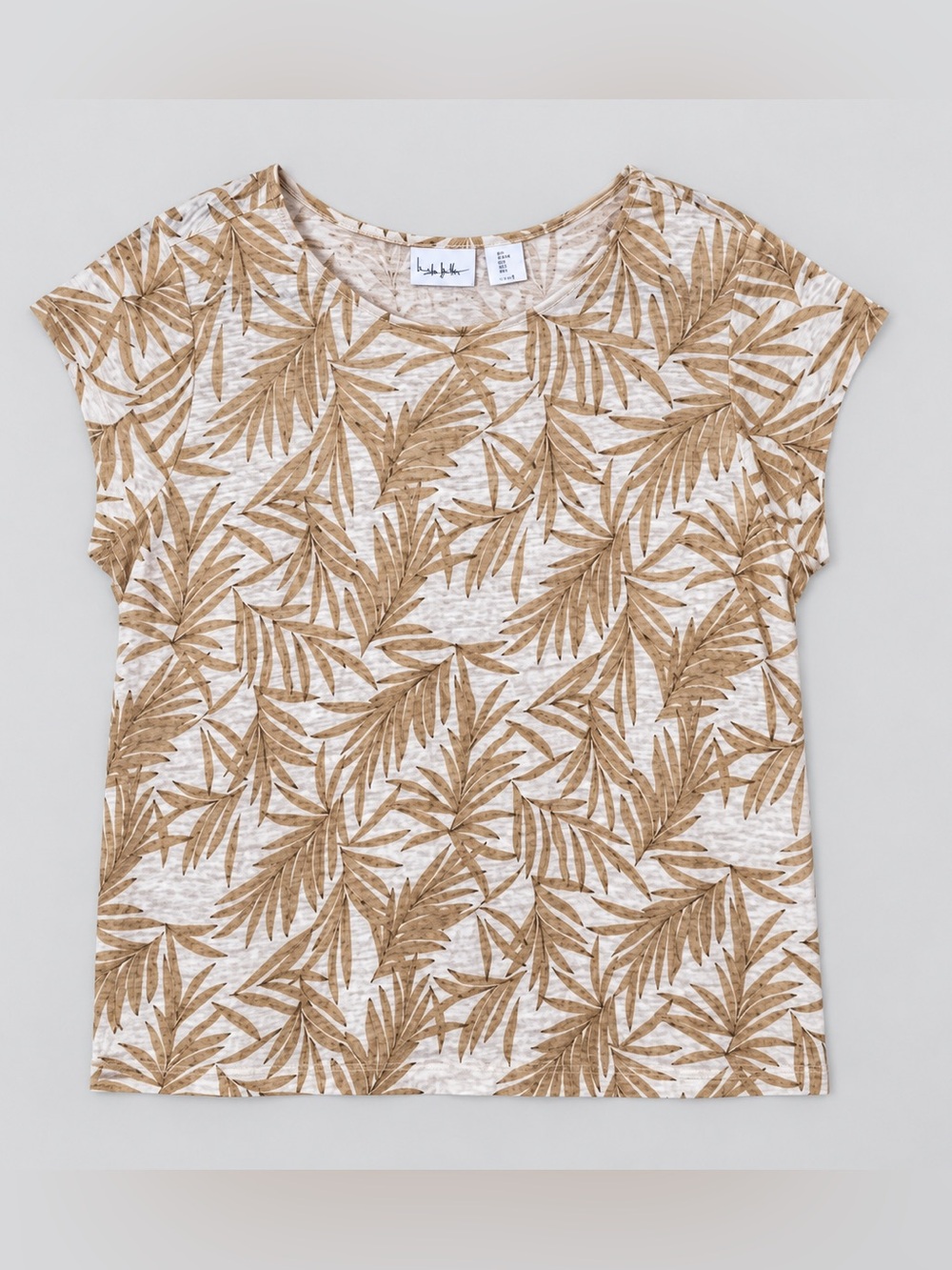 Nicole Miller 100% Linen Floral Blouse Top Large Coastal Euro Summer Tropical
